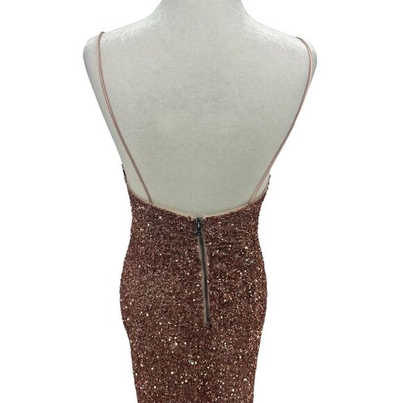 Alice + Olivia Diana Sequined Cowl Neck Slit Gown Antique Rose Pink Dress Size 0 - Picture 6 of 15
